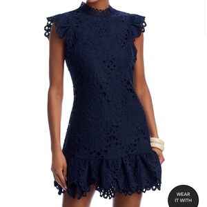 Mock Neck Lace Shift Dress - Aqua/Bloomingdales